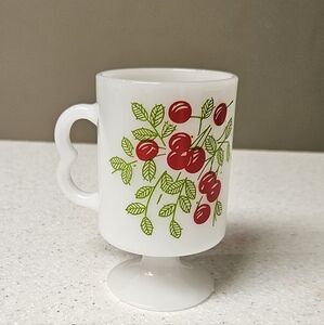 Vintage Milk Glass Cherries Mug